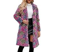 YuanDiann Damen Lange Leopard Kunstfell Mantel Herbst Winter Casual Mode Warm Revers Elegant Fellimitat Mäntel Parka Leopardenmuster Kunstpelz Jacke Bunt 3XL