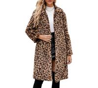 YuanDiann Damen Lange Leopard Kunstfell Mantel Herbst Winter Casual Mode Warm Revers Elegant Fellimitat Mäntel Parka Leopardenmuster Kunstpelz Jacke Gelb 3XL