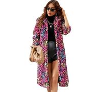 YuanDiann Damen Leopard Kunstfell Lang Mantel Herbst Winter Casual Warm Revers Elegant Kunstpelz Jacken Leopardenmuster Fellimitat Mantel Bunt L