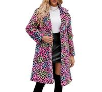 YuanDiann Damen Leopard Kunstfell Mantel Herbst Winter Casual Mode Warm Revers Elegant Fellimitat Lange Mantel Leopardenmuster Kunstpelz Jacke Bunt XXL