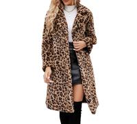YuanDiann Damen Leopard Kunstfell Mantel Herbst Winter Casual Mode Warm Revers Elegant Fellimitat Lange Mantel Leopardenmuster Kunstpelz Jacke Gelb XL