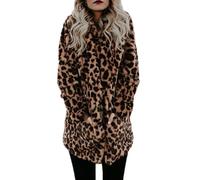 YuanDiann Damen Leopard Kunstfell Mantel Mid Lang Herbst Winter Casual Mode Warm Revers Elegant Kunstpelz Jacke Leopardenmuster Fellimitat Mantel Leoparden XL