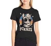 YuanDiann Fcknzs Süßer Katzendruck Damen Kurzarm Baumwoll T-Shirt Rundkragen Bequemes Sommer Tee Shirt Casual Streetwear Schwarz S