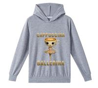 YuanDiann Kinder Ballerina Cappuccina Hoodie Italian Brainrot Drucken Jungen Mädchen Herbst Winter Kapuzenpullover Sport Casual Sweatshirt mit Kapuzen Grau 130