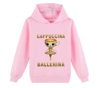 YuanDiann Kinder Ballerina Cappuccina Hoodie Italian Brainrot Drucken Jungen Mädchen Herbst Winter Kapuzenpullover Sport Casual Sweatshirt mit Kapuzen Rosa 150