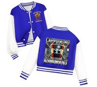 YuanDiann Kinder Cappuccino Assassino Sweatjacke College Style Kurz Baseballjacke mit Knopfdesign Italian Brainrot Tung Sport-Casual Collegejacke Geschenk für Jungen & Mädchen