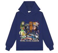 YuanDiann Kinder Italian Brainrot Hoodie Tung Tung Tung Sahur Tralarero Tralala Drucken Jungen Mädchen Sweatshirt mit Kapuzen Sport Casual Kapuzenpullover Marineblau 140