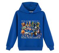 YuanDiann Kinder Italian Brainrot Kapuzenpullover Tung Tung Sahur Tralarero Tralala Hai Drucken Sweatshirt mit Kapuzen Jungen und Mädchen Hoodies Geschenk Dunkelblau 110