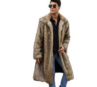 YuanDiann Langer Kunstpelzmantel für Herren Herbst Winter Revers Weicher Warmer Kunstfell Trench Fellimitat übergang Outerwear Parka Gelb XL