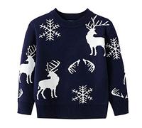 YuanDiann Mädchen Jungen Weihnachtspullover Kinder Langarm Gestrickt Sweater Pullis Strickpullover Kleinkind Herbst Winter Baumwolle Strickjacken 52 Navy Blau 140 cm