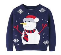 YuanDiann Mädchen Jungen Weihnachtspullover Kinder Langarm Gestrickt Sweater Pullis Strickpullover Kleinkind Herbst Winter Baumwolle Strickjacken 233 Navy Blau 130 cm