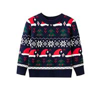 YuanDiann Mädchen Jungen Weihnachtspullover Kinder Langarm Gestrickt Sweater Pullis Strickpullover Kleinkind Herbst Winter Baumwolle Strickjacken 47 Navy Blau 140 cm