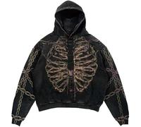 YuanDiann Y2K Gothic Skelett Hoodie mit Punk Druck Design - Herren Damen Streetwear Kapuzenpullis Sweatshirt mit Kapuze Sport Casual Kapuzenpullover 16# L