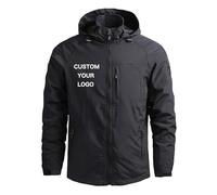YUANOU Passen Sie Ihr Logo/Ihren Text An Herrenjacke wasserdichte Kapuze Windjacke mit Reißverschluss Jacke Mantel Herbst Winter Warme Jacke Black,4XL