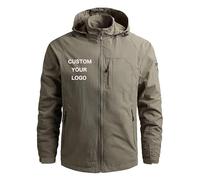 YUANOU Passen Sie Ihr Logo/Ihren Text An Herrenjacke wasserdichte Kapuze Windjacke mit Reißverschluss Jacke Mantel Herbst Winter Warme Jacke Khaki,XL