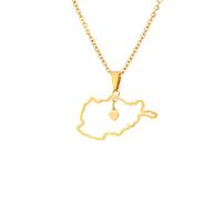 YUANYIRAN Afghanistan Karte Anhänger Halskette - Ethnischer Stil Herzkarte Zubehör Unisex Paar Schlüsselbeinkette Patriotische Flagge Hip Hop Charm Schmuck Für Modegeschenk,Gold,50Cm/19.6 In