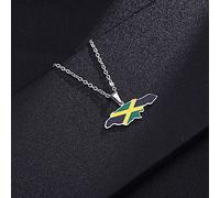 YUANYIRAN Afrika Jamaika Karte Anhänger Halskette - Öltropfen Karte Geometrie Ethnischer Stil Unisex Paar Schlüsselbeinkette Patriotische Flagge Hip Hop Charm Schmuck Für Modegeschenk,Silber,50Cm