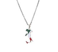 YUANYIRAN Italien Karte Anhänger Halskette - Ethnischer Stil Geometrische Tropfen Luxus Männer Und Frauen Paar Anhänger Patriotische Flagge Hip Hop Charm Schmuck Für Gedenkgeschenk,Silber,50Cm/19.