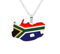 YUANYIRAN Karte Von Südafrika Anhänger Halsketten - Charme Ethnischen Afrika Karten Flagge Dünne Kette Halsketten, Patriotische Silber Farbe Karte Hip Hop Schmuck Für Frauen Männer Party Geschenk
