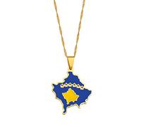 YUANYIRAN Kosovo-Karte Halsketten-National Flagge Hip Hop Trend Ige Klassische Persönlichkeit Design Anhänger Kette Für Unisex Kosovo Karten Ketten Charme Schmuck Ethnische Glücks Geschenke, Gold,