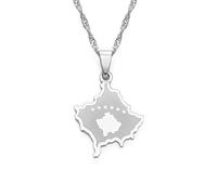 YUANYIRAN Kosovo-Karte Halsketten-National Flagge Hip Hop Trendy Klassische Persönlichkeit Design Anhänger Für Unisex Kosovo Karten Ketten Charme Schmuck Ethnicky Geschenke, Silber, 45Cm Dünne Kette