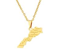 YUANYIRAN Marokko Karte Flagge Anhänger Halskette - Leichte Luxusgeometrie Ethnischer Stil Unisex Paar Schlüsselbeinkette Patriotische Flagge Hip Hop Charm Schmuck Für Modegeschenk,Gold,50Cm/19.6 In