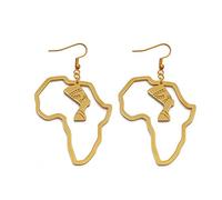 YUANYIRAN Outline Afrikanische Karte Ohrhaken Ohrringe - Frauen Ethnische Ägyptische Königin Nofretete Größere Ohrring Land Hip Hop Welt Patriotische Ohrringe Für Damen Schmuck Geschenke,Gold