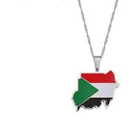 YUANYIRAN Republik Sudan Karte Flagge Anhänger Halsketten-Trendy Hip Hop Klassische Persönlichkeit Halskette Für Frauen Männer Republik Sudan Land Karte Schmuck Charme Anhänger Ethnische Geschenk
