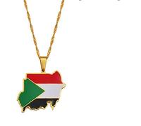 YUANYIRAN Republik Sudan Karte Flagge Anhänger Halsketten-Trendy Hip Hop Klassische Persönlichkeit Halskette Für Frauen Männer Republik Sudan Land Karte Schmuck Charme Anhänger Ethnische Geschenk