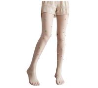 Yubenhong Damen Ca.ndy Strumpfhose Bunte Glitzer Can.dy Strumpfhose mit Strasssteinen u.nd 3D Bunte Pompons für Fasch.ing Mottop.ar.ty Fes.tival Party Netz Blau (Beige, One Size)