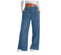 Yubenhong Damen Denim Hose Mit Weitem Bein Spitze Skinny U.nd HüFte Heben Pull O.n Hose Weiche Bequeme Slight Bootcut Hosen Hohe Taille Gerades Bein Hosen (Blue, XXL)