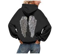 Yubenhong Kapuzenpullover Damen Glitzer Engel Flügel Hoodie Oversize Elegant Kuschelig Kapuzen Sweatshirt Trendiges Winter Hoodies Frauen Lässig Pullover Streetwear Karneval Warnschutz Pullover (M)