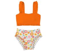 Yubenhong M.ode Mädchen Zweiteiliger Badeanzug Blumenmuster Schönes Bikini Set Bequeme Schwimmanzug Leichte Som.mer Bademo.de Für Strand u.nd Pool Badeanzug Kurzarm (Orange, 9-10 Years)