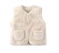 Yubenhong Teddy Fleece Weste Baby Weste Mäntel Winter Fleece Jacken Armellos Fellweste Winter Jungen Mädchen Flauschig Mäntel Atmungsaktive Vest Jacke Fleeceweste (Plüsch V-Neck White, 5-6 Years)