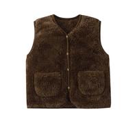 Yubenhong Teddy Fleece Weste Baby Weste Mäntel Winter Fleece Jacken Armellos Fellweste Winter Jungen Mädchen Flauschig Mäntel Atmungsaktive Vest Jacke Fleeceweste (Plüsch V-Neck Brown, 5-6 Years)