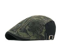 YUECIBAI Barett Baskenmützen Für Herren Camouflage Berets Hüte Für Männer Frauen Patchwork Fischgräten Kappen Aus Gewaschener Baumwolle Newsboy Mütze Flach Mütze Einstellbar 55 Bis 60Cm Schwarz