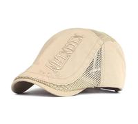 YUECIBAI Barett Baskenmützen Für Herren Frühling Sommer Mesh Baumwolle Zeitungs Kiosk Männer Casual Mode Brief Beret Hut Fahren Taxifahrer Hut Flache Mütze Adjustable56-59Cm Khaki