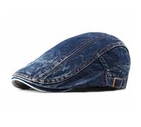 YUECIBAI Barett Baskenmützen Für Herren Lässige Baskenmützen Hut Männer Denim Newsboy-Kappen-Visiere Baumwoll-Fischgräten Kappe Duckbill Flach Kappe Einstellbar 55 Bis 60Cm Blau