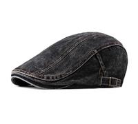 YUECIBAI Barett Baskenmützen Für Herren Lässige Berets Hut Für Männer Denim Newsboy-Kappen Für Männer Aus Baumwolle Fischgräten Kappe Flach Mütze Einstellbar 55 Bis 60Cm Schwarz