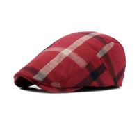 YUECIBAI Barett Baskenmützen Für Herren Unisex Dünne Atmungsaktive Beret Hut Männer Frauen Plaid Vorwärts Mütze Mütze Kappe Flache Hüte Visier Adjustable55-59Cm Rot
