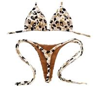 YUECIBAI Bikini Badeanzug Damen Print Badeanzug Frauen Badeanzug Print Bikini Set Cherry Print Tanga Badeanzug Sexy High Für Frauen M Khaki
