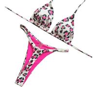 YUECIBAI Bikini Badeanzug Damen Print Badeanzug Frauen Badeanzug Print Bikini Set Cherry Print Tanga Badeanzug Sexy High Für Frauen M Pink