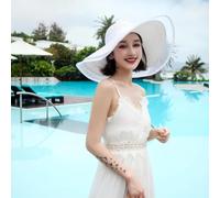 YUECIBAI Bucket Hat Hut Damen Herren Weißer Sonnenhut Oversized Strandhut Damen Strohhut Sonnenschirm Meer Urlaub Spitze Krempe Weiß