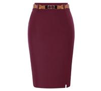 YUECIBAI Damen Rock Wein XXL Schlank Fit Knie Länge Mittelhoch Bindegürtel Büro Damen Workwear Outfits