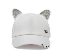 YUECIBAI Herren Kappe Hut Damen Mütze Katzen Ohren Katze Baseball Mütze Mit Ringen Spitze Niedlicher Mädchen Hut 54-62Cm Weiß