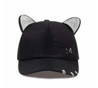 YUECIBAI Herren Kappe Hut Damen Mütze Katzen Ohren Katze Baseball Mütze Mit Ringen Spitze Süßes Mädchen Hut 54-62Cm Schwarz
