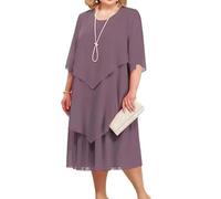 YUECIBAI Hübsche Kleid Kleider Dress Elegantes Frauen Kleid Chiffon Halbe Ärmel Geschichtetes Saum Hochzeits Gast Kleid Mama L Light Purple