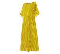 YUECIBAI Hübsche Kleid Kleider Dress Kleidung Elegantes Kleid Lässig Frauen Polka-Dot Print Lose Rundhals Kurzarm Langes Maxi Kleid XXL Gelb
