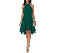 YUECIBAI Hübsche Kleid Kleider Dress Sexy Elegantes Frauen Kleid Rüschen Ärmelloses Am Hals Montiertes Unregelmäßiges Saum-Chiffon-Kleid Party L Dunkelgrün