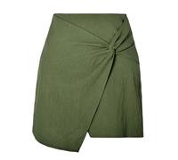 YUECIBAI Hübscher Rock Bleistiftrock Damen Hohe Taille Baumwolle Leinen Twisted Knotter Kurz Rock Einfarbig Reiß Verschluss Unregelmäßig Bodycon Sexy Röcke M Army Green